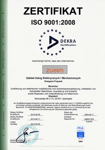 Zertyfikat ISO 9001:2008